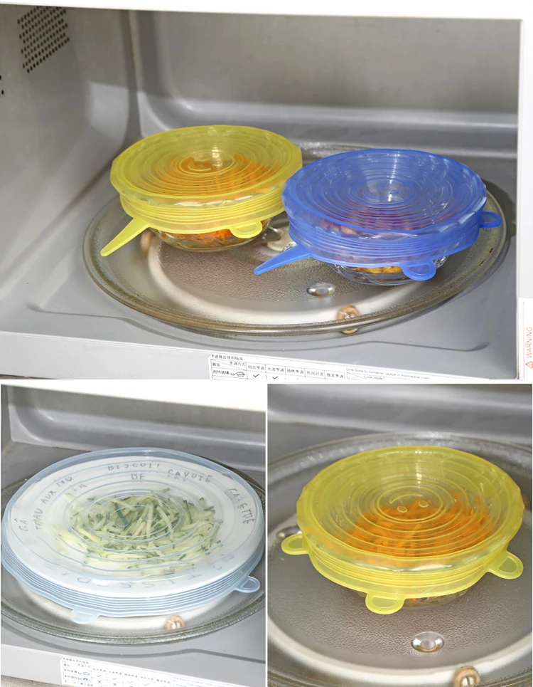 6 Pcs Silicone Stretch Lids Reusable Airtight Food Wrap Covers Keeping Fresh Seal Bowl Stretchy Cover Kitchen Cookware | Дом и сад