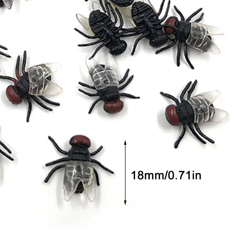 100 Pcs Fake Flies Plastic Simulated Insect Fly Bugs Joke Toys Prank Halloween Supplies Party Favors 2