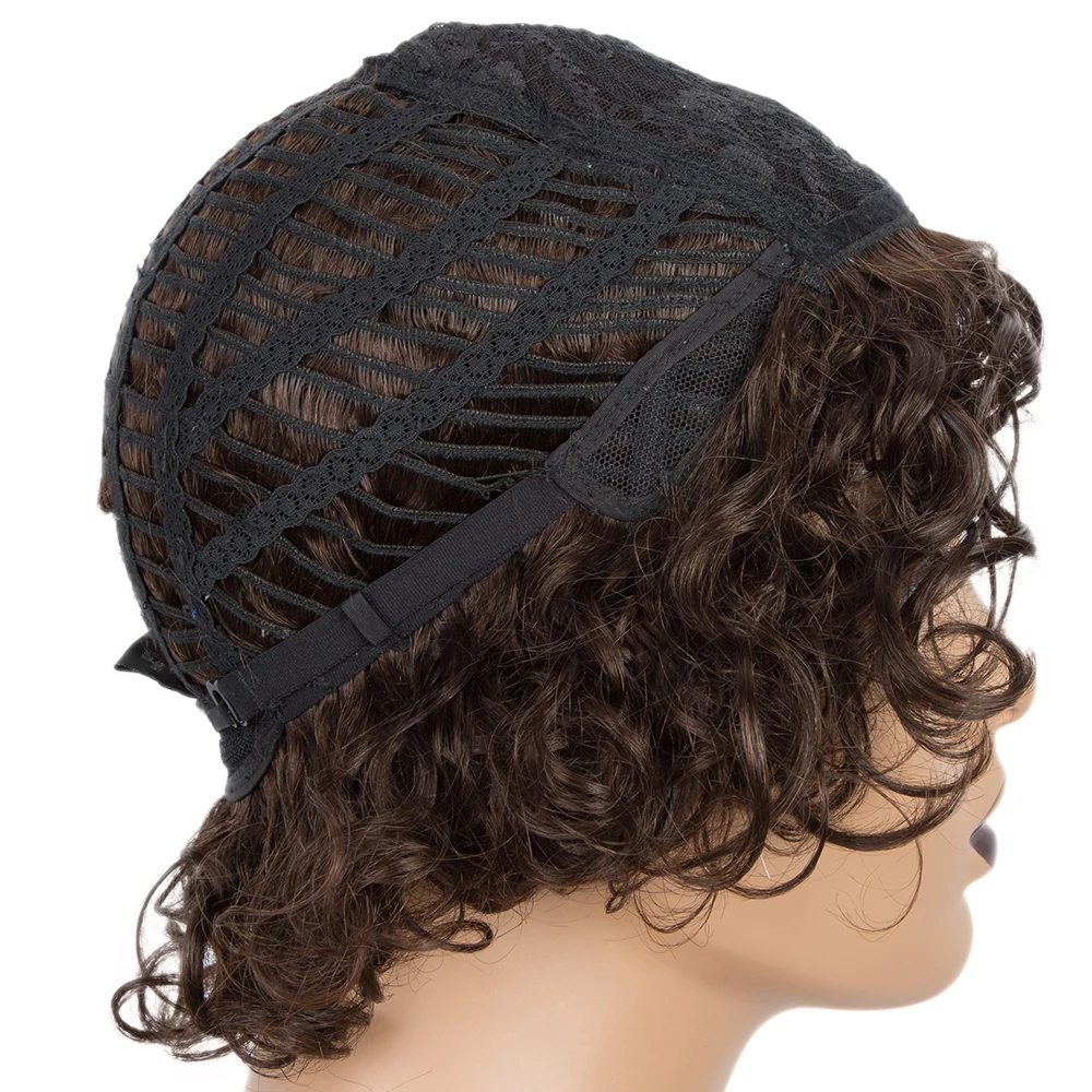 Perucas de Cabelo Humano para as Mulheres Onda de Água Perucas de Onda Curto Brasileiro Preto Marrom Colorido Humano Curta 7 Apliques e perucas