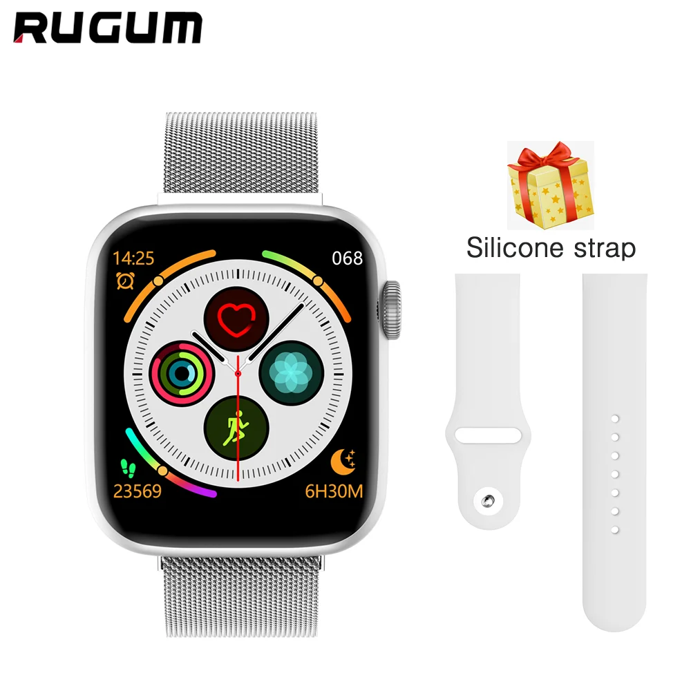 Silver Rugum W75 Смарт часы PPG ЭКГ тела тепла пульсометр IP68 Водонепроницаемый Smartwatch полный сенсорный экран для мужчин и женщин - Цвет: Silver