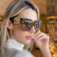 2021 New Fashion Brand Square Sunglasses For Women Vintage Oversized Graident Cat Eye Sun Glasses Female Black Leopard Men Shade