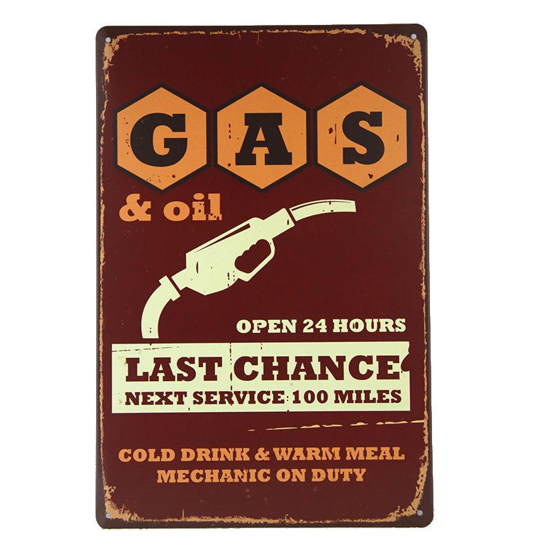 Gas&Oil Metal Sign Last Chance Garage Wall Posters Tin sign