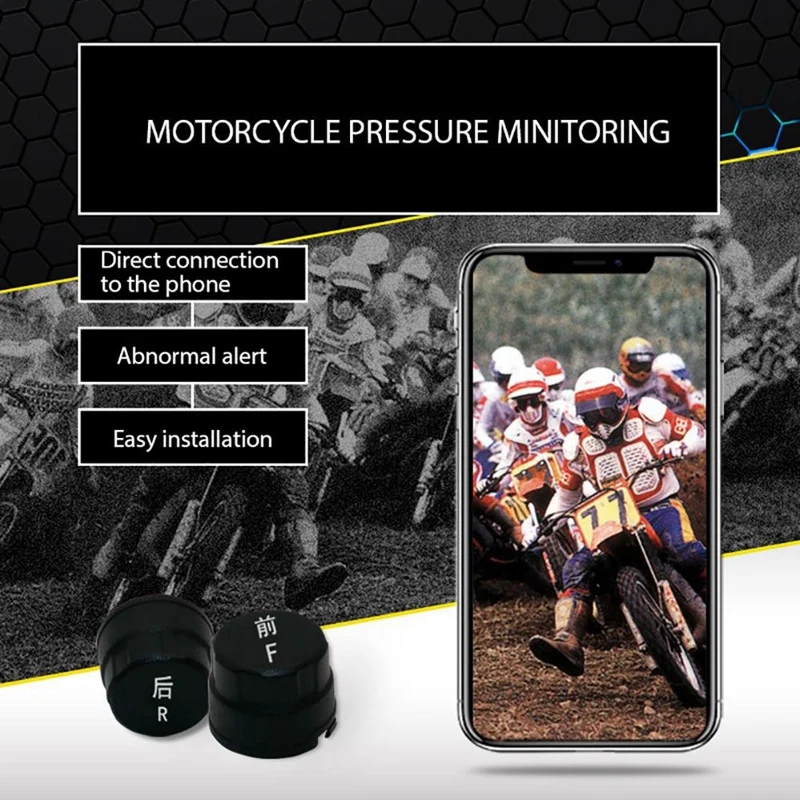 Motorcycle Tire Pressure Monitoring System Wireless Bluetooth Tpms Mobile Phone App Detection External Sensor Auto