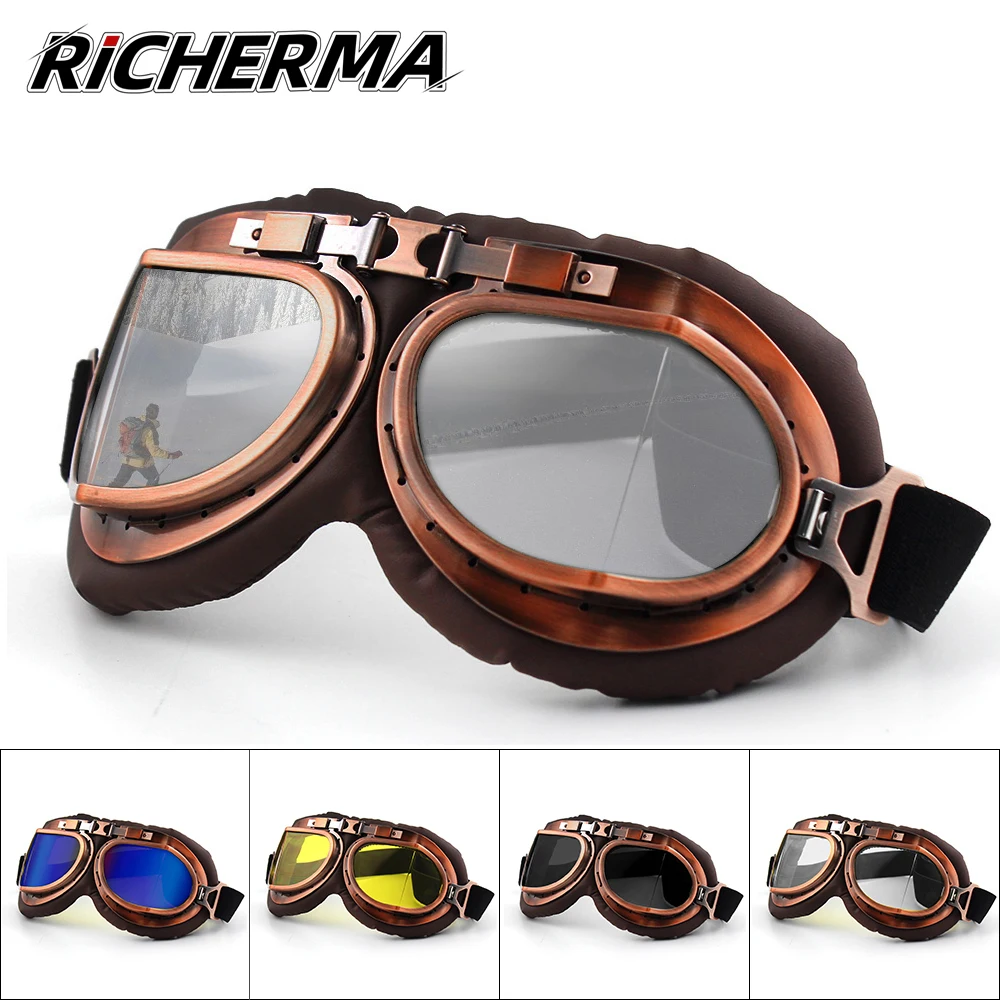 Vintage Aviator Pilot Style Motorcycle Goggles Cruiser Scooter Goggle For Men,women,adults