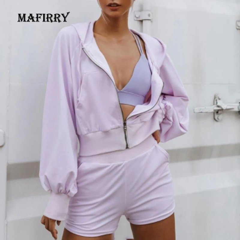 Женский кардиган с капюшоном на молнии короткий жакет и шорты костюм из 2