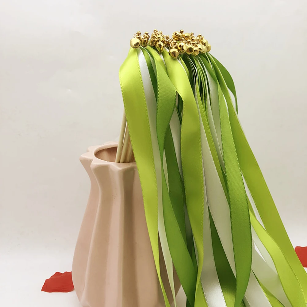 Green 20 шт. цветная лента для свадебного торжества, свадебные палочки с золотыми колокольчиками для улицы, Свадебные вечерние украшения, подарки - Цвет: Green
