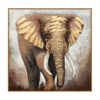 

New Arrival Hand-painted High Quality Abstract Modern Big Animal Elephant Oil Painting on Canvas Handmade Gold Elephant Painting