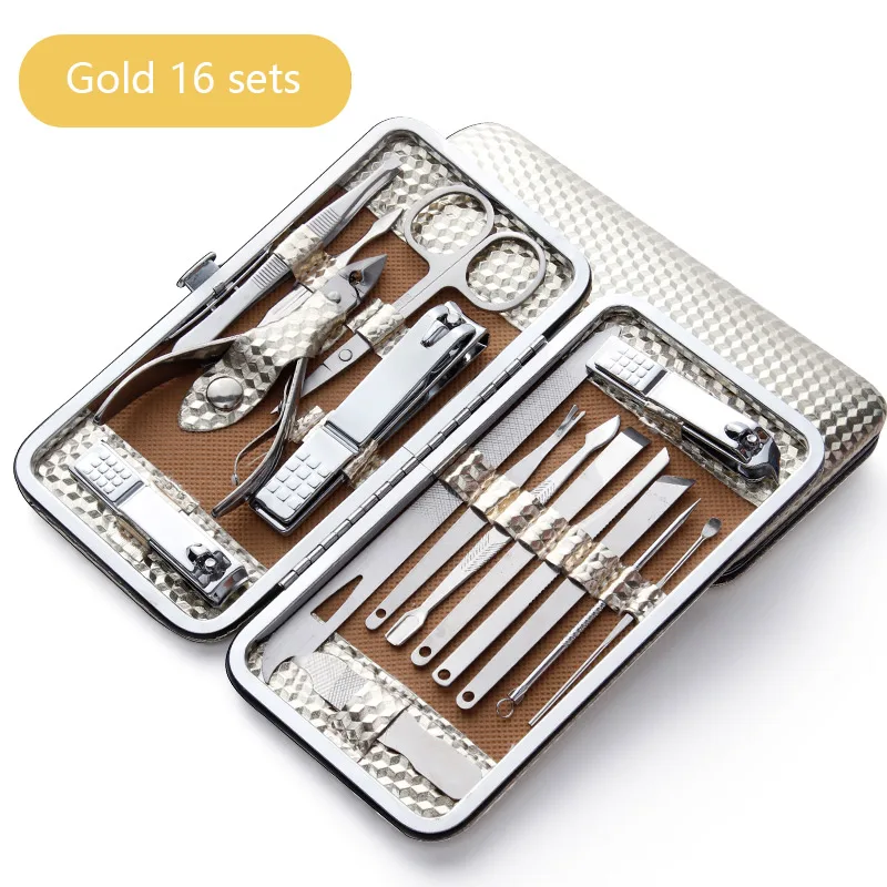 16-piece set Профессиональный 19 шт./компл. Многофункциональный Нержавеющая сталь стрижки ногтей инструмент кусачки для ногтей комплект Красота ножницы для ногтей кусачки для ногтей комплект - Цвет: 16-piece set