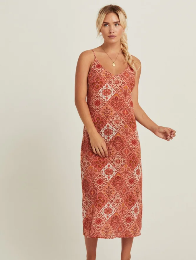 

Summer New Style Collar Kaleidoscope Printed Slit Strapped Dress Overstock WOMEN'S Dress European Goods Big Brand Cut the Tag of