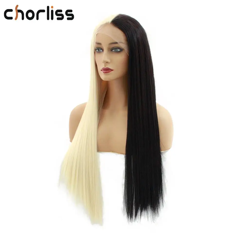 Chorliss 2" Синтетические парики на кружеве для женщин, парики двух цветов, длинные прямые парики для косплея, синтетические парики на кружеве, черный блонд