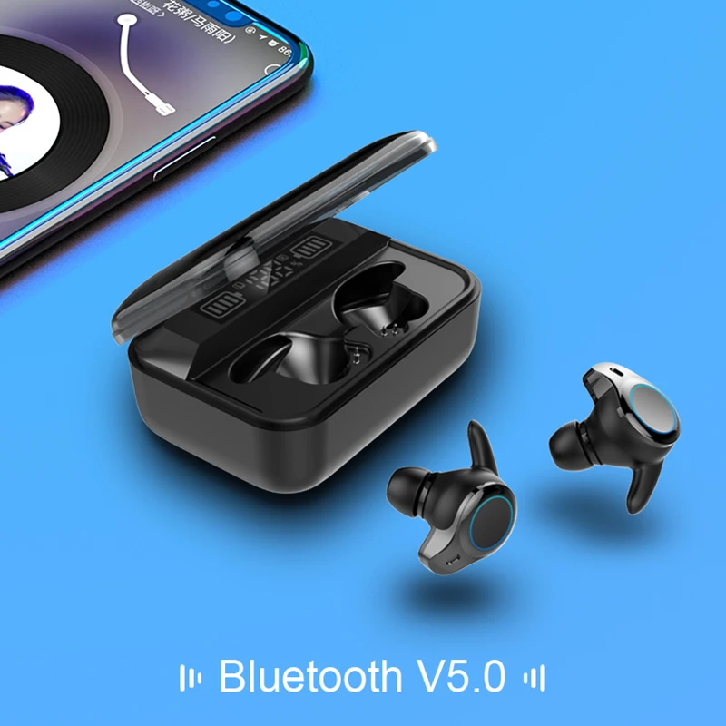 TWS беспроводные наушники Мини Bluetooth 5,0 стерео звук наушники светодиодный цифровой дисплей гарнитуры с 1500 мАч зарядки