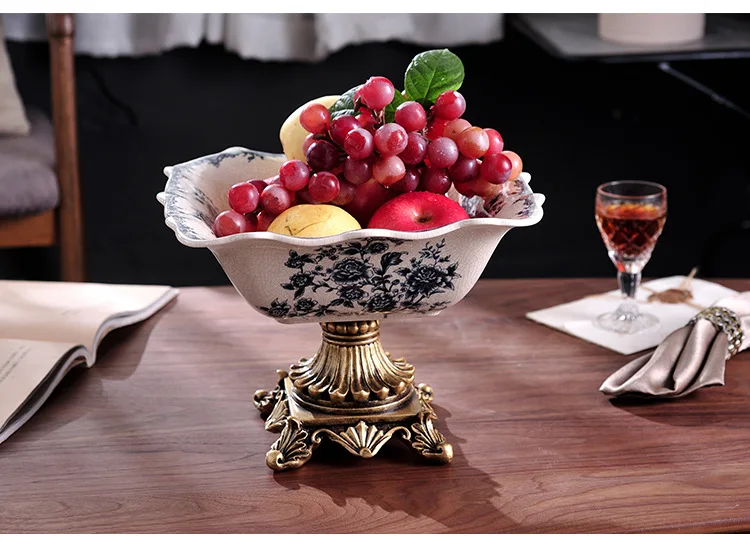 26*26*19.5cm Creative American Square Flower Ice Crack Ceramic Fruit Plate Home Decoration Storage Crafts Ornaments Snack Plate