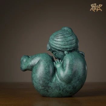 

4.72inches Art Deco Pure Brass Statue Works of Han Meilin "Mother and son" decorate sculpture Decoration Home Furnishings Gift