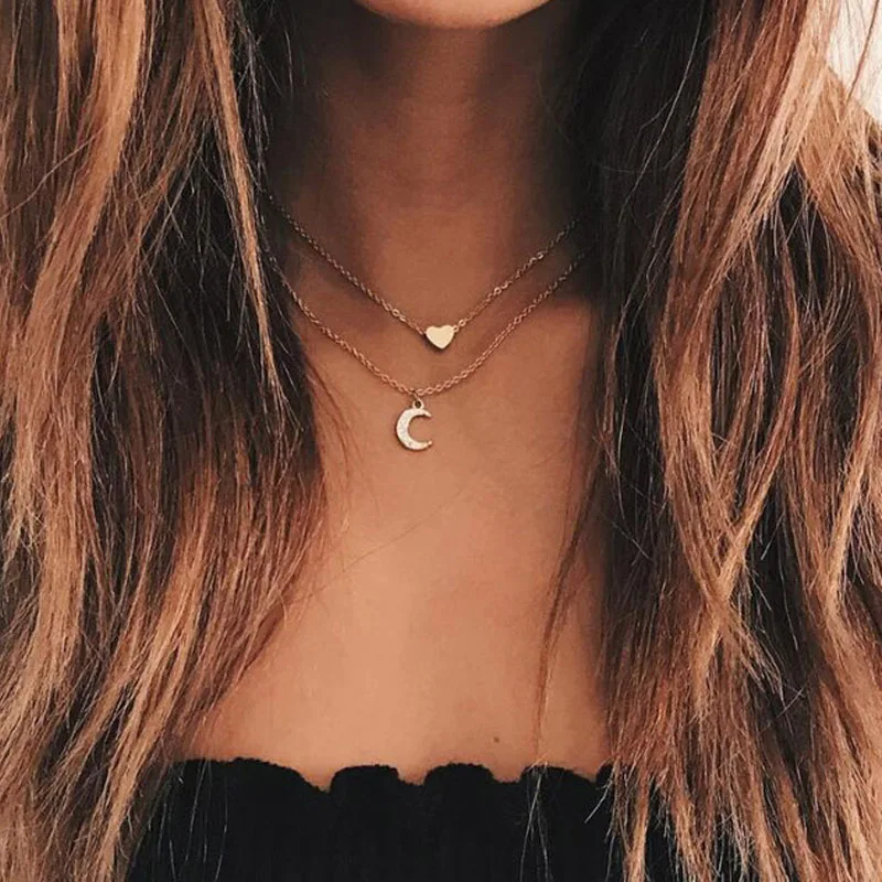 New Fashion Long Necklace Layered Chain Choker Sliver Gold Color Korean Wedding Pendant Necklaces For Women Girl Gift Jewelry