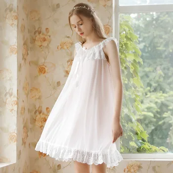 

Hot Sale Summer Sleeveless Loose Elegant Women Mini Nightgown Fashion Bow Sleeping Dress Soft Breathable Sleepwear For Lady Girl