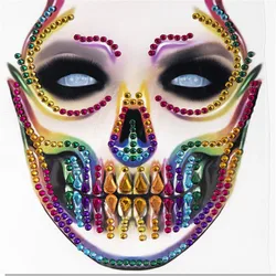 High Quality Festival Skull Bone Face Jewel Rhinestone Sticker for Carnival Night Clubbing Makeup Body Art Fake Tattoo