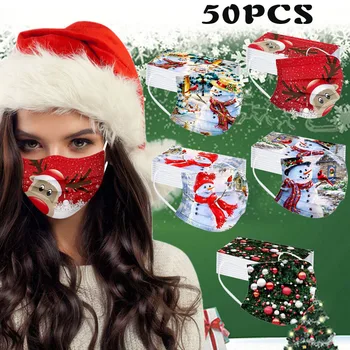 

50PC Christmas Face Mask Disposable Santa 3ply Earloops Adult Facemask mascarillas navidad tapabocas Mascherine masque Маска #Z