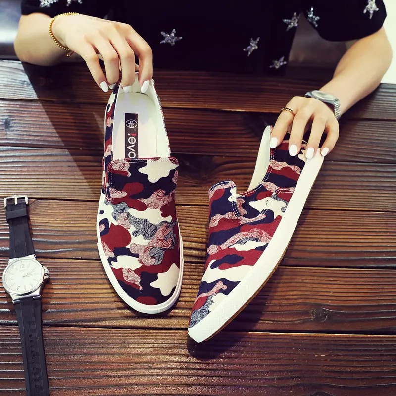 

MEN'S SHOES Summer Breathable Canvas Shoes Foot Covering Versatile Fashion Shoe Slip-on Lazy Casual Printed Sneakers A6103