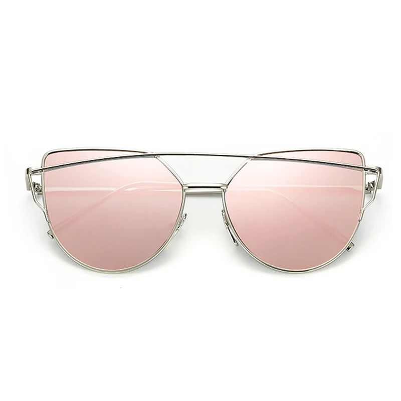 LeonLion, фирменный дизайн, кошачий глаз, солнцезащитные очки для женщин, Ретро стиль, металлические, отражающие очки для женщин, зеркальные, Ретро стиль, Oculos De Sol Gafas - Цвет линз: SilverPink