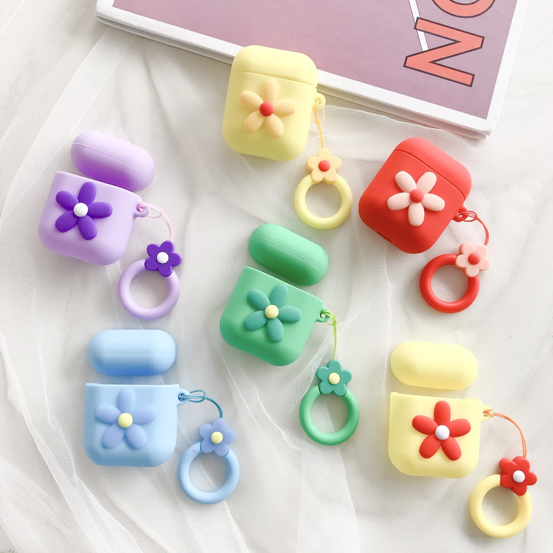 

DHL For AirPods Case Fashion ins style Cute Flower Candy Case For Apple Airpods Earphone Protective Cover with Finger Ring Strap