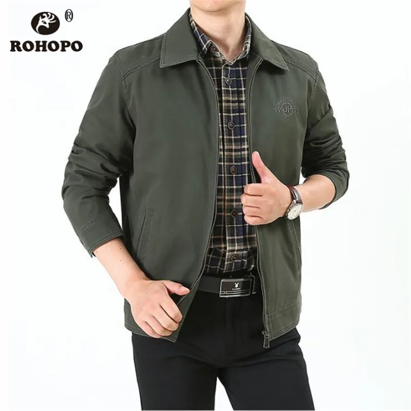 ROHOPO/хлопковая однотонная куртка бомбер плотная Осенняя Прямая хлопковая одежда