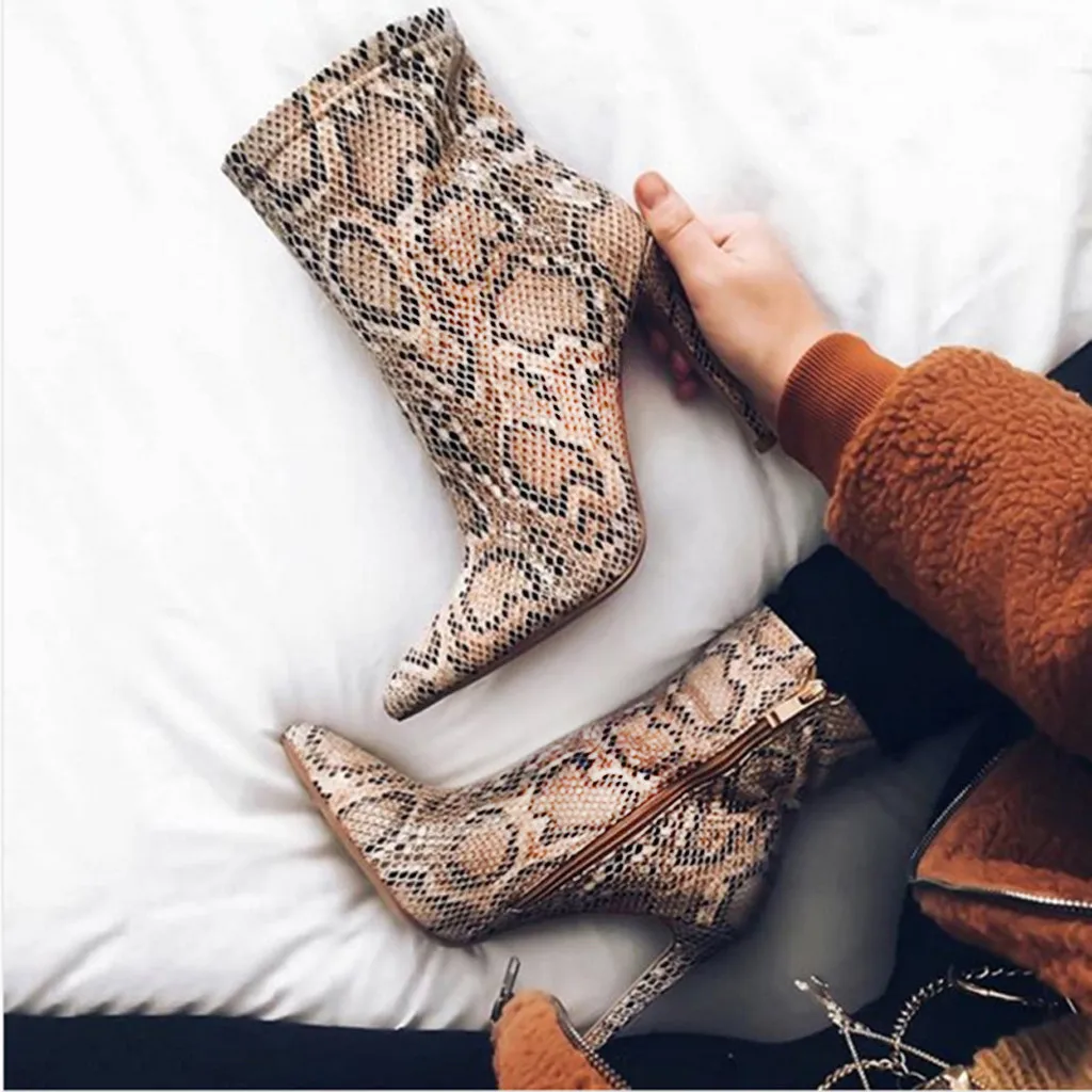 Для женщин мужская обувь туфли на высоком каблуке под змеиную кожу эффект