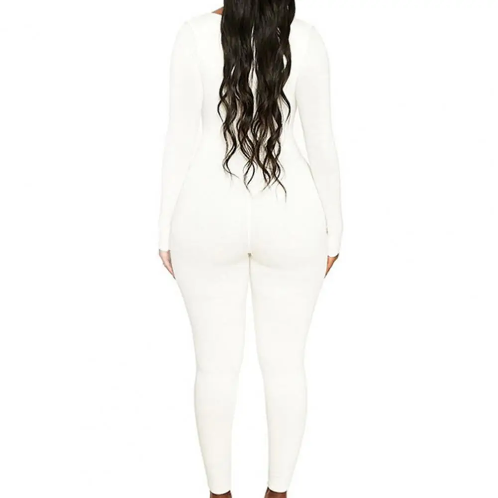 Soft Playsuit Solid Color High Elastic Bodycon Jumpsuit Female Clothing