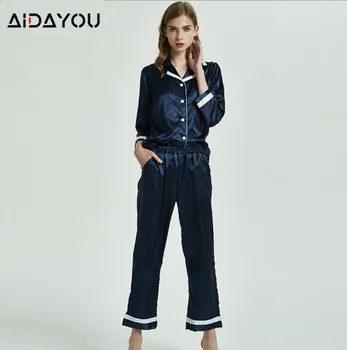 

Satin Silk Pajamas Set Top Grade Satin Sleepwear Blue Pink Nightwear Loungewear Long Sleeve ouc473