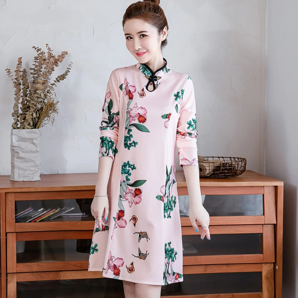 Улучшенное китайское традиционное женское платье Cheongsam Qipao с принтом «журавль», весна-лето