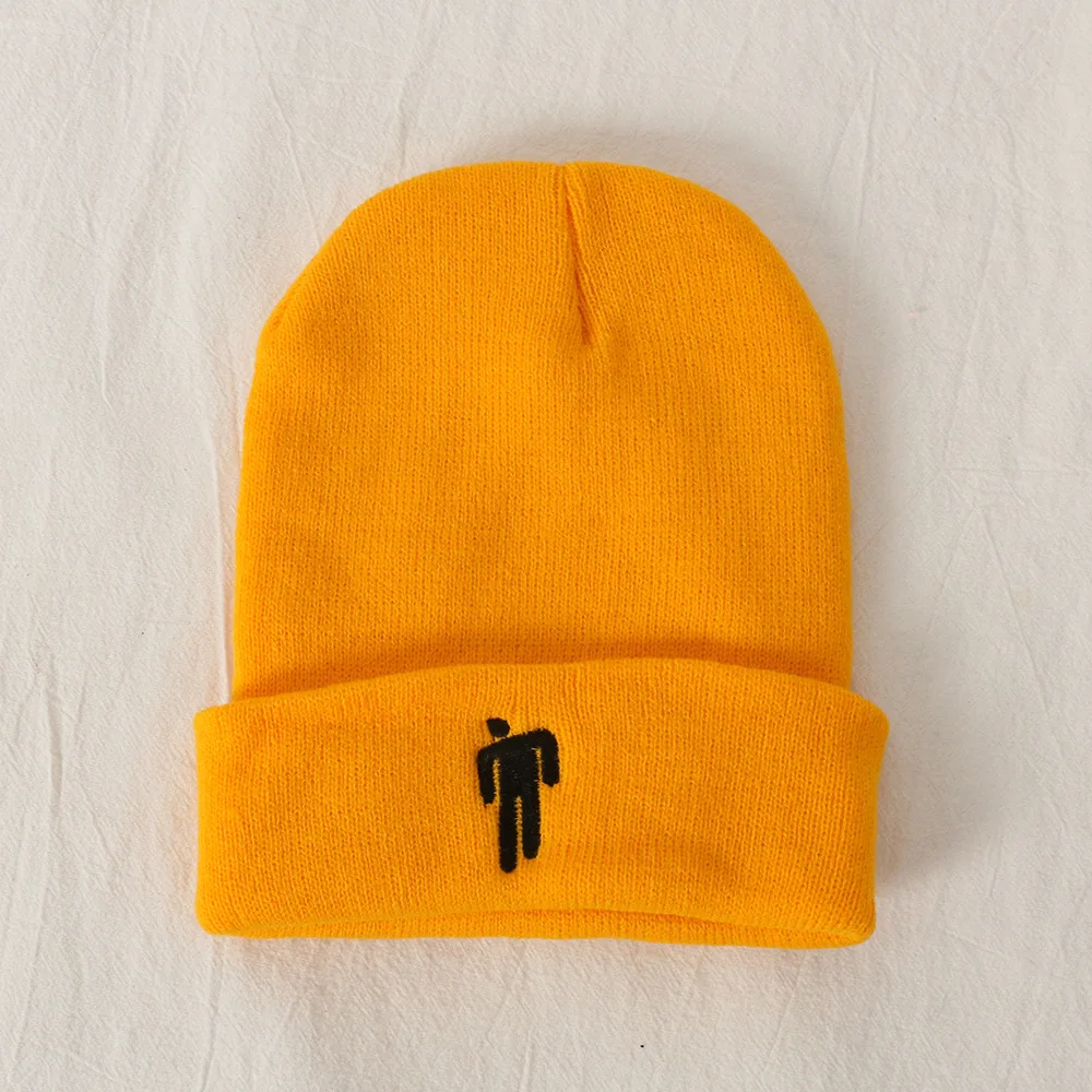 Вязаная шапка с вышивкой Billie Eilish, расческа для женщин и мужчин, вязаная теплая зимняя шапка для женщин и мужчин, одноцветная Повседневная расческа В Стиле Хип-хоп - Цвет: Цвет: желтый