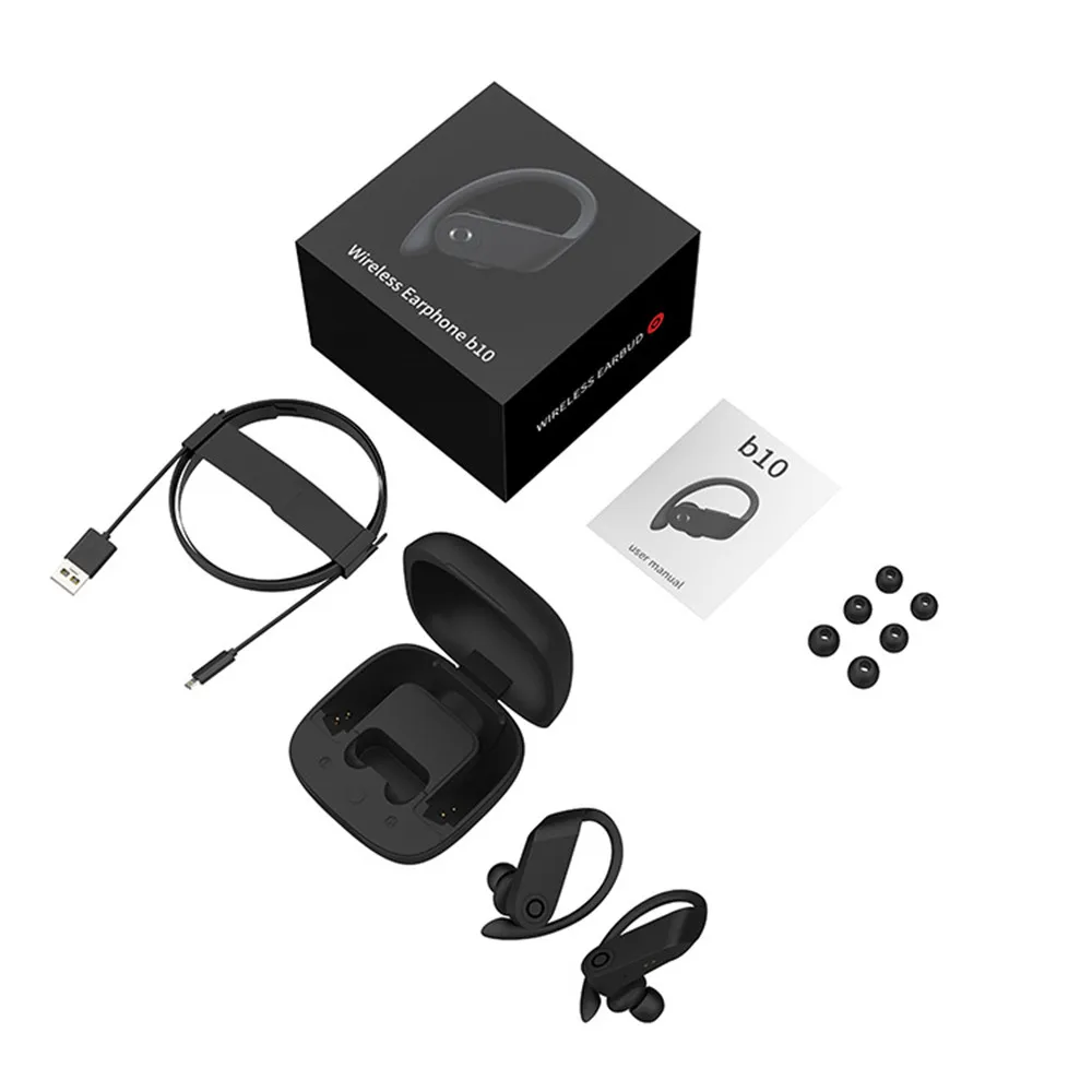 black B10 TWS Wireless Headset Bluetooth 5.0 Noise Reduction High-End Loudspeaker Stereo Earbuds Earphones with Ear Hook gaming headse - Цвет: black