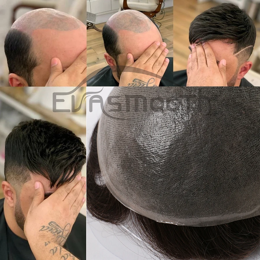 Human hair toupee 0.06mm Prosthesis Hair Pieces Skin Men Wig Natural Human Hair Replacement System Men Toupee 100% Human Prosthesis Male Wig