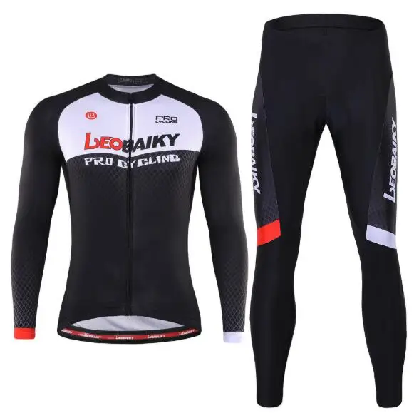 LEOBAIKY Pro Набор велосипедных Джерси для мужчин, велосипедная одежда Roupa Maillo ciclismo, комплекты Джерси с длинным рукавом, велосипедная одежда для велоспорта, мужской костюм для верховой езды - Цвет: Черный