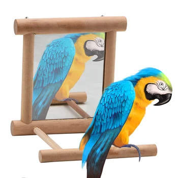 

NICEYARD Wooden Parrot Brid Toy for Cockatiel Parrots Climb House Decoration Pet Toy With Mirror Birdcage Accessories