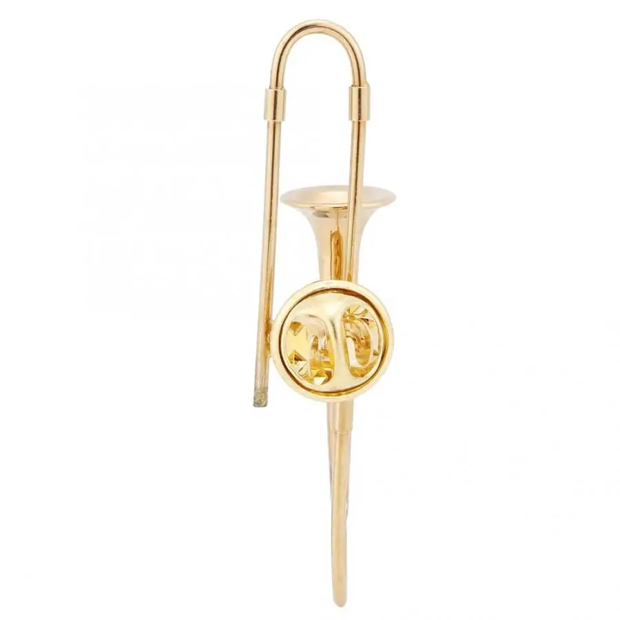 Badges Mini Unique Gold Plating Musical Trombone Instrument Brooch Gift Decoration with Box medal