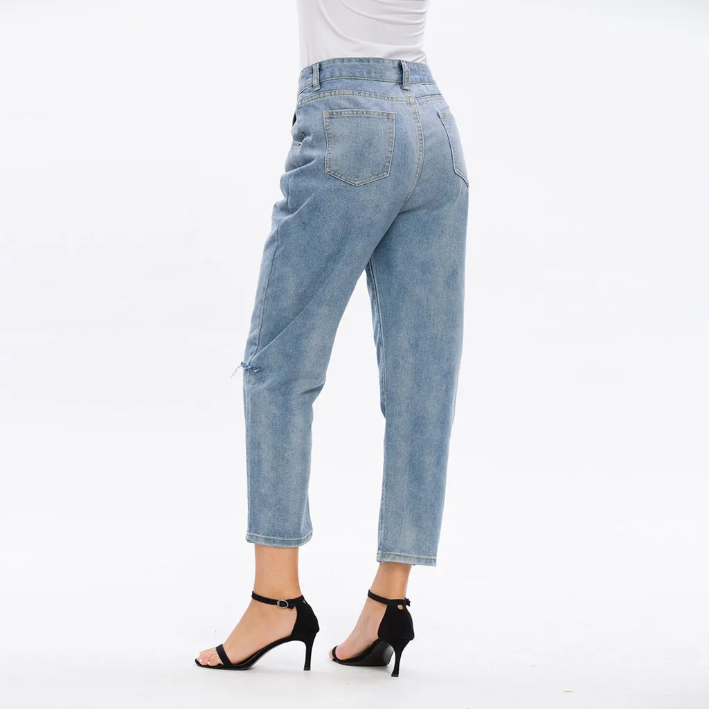 Womail, рваные джинсы для женщин, синие свободные винтажные женские модные женские джинсы с высокой талией, стиль, джинсы для мам, женские штаны, повседневные джинсы