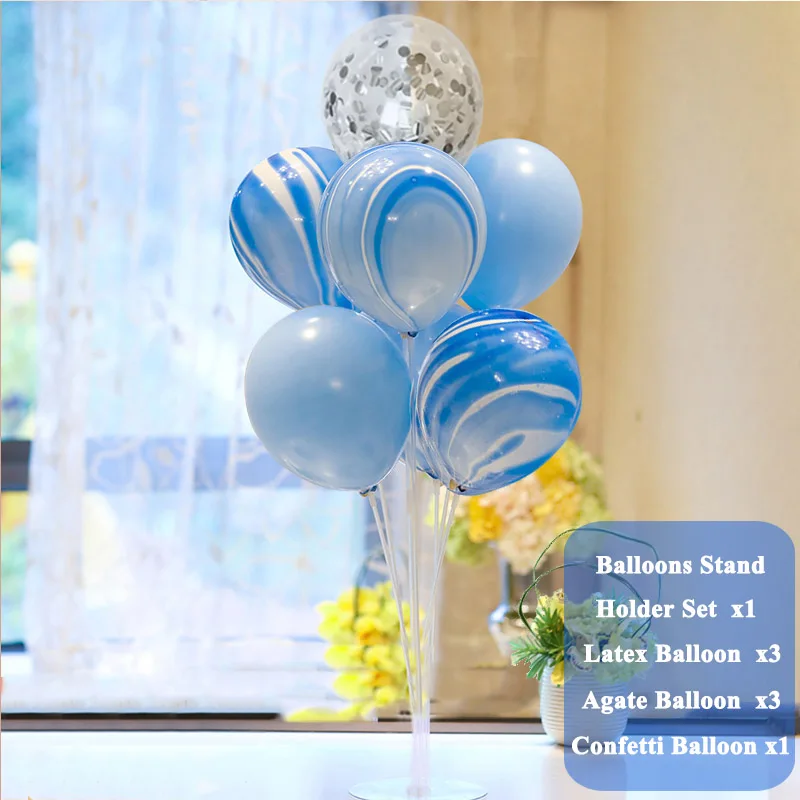blue 1 Набор, трубка, воздушный шар, подставка, 7 шт., латексные шары, с днем рождения, украшения для вечеринки, для детей, Детский душ, свадебные принадлежности - Цвет: blue