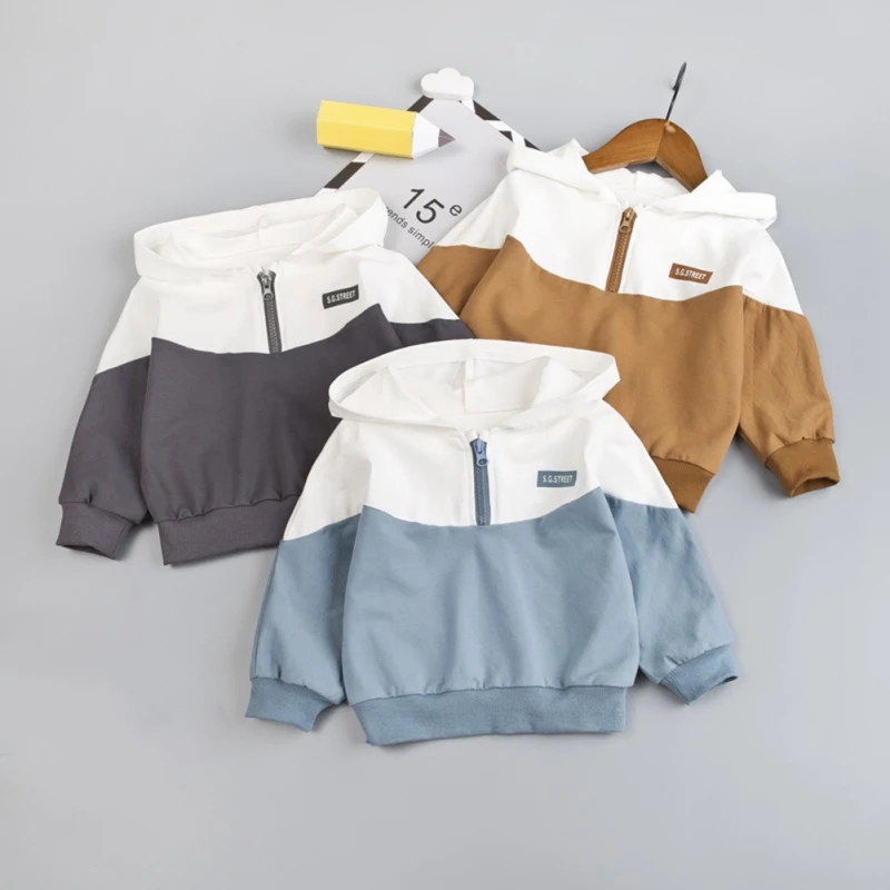 0-3T Sweater Hooded Baby Boys And Girls Cotton Fashion Color Matching Half Zipper Casual Cardigan |