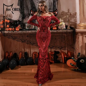 

Missord Women Long Sleeve Sexy Off the Shoulder Evening Party Dress Vintage Halloween Christmas Dress Sequin Maxi Dresses FT8249
