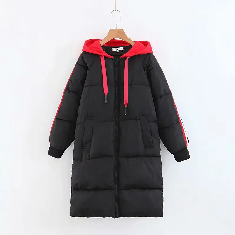 R4651-818 плотная свободная хлопковая стеганая одежда с капюшоном; длинное хлопковое пальто