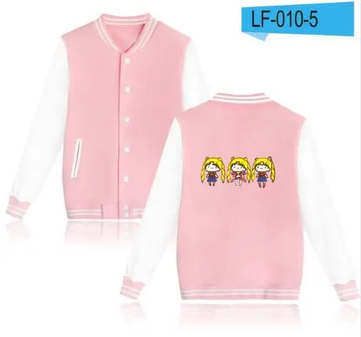 Pink and White Бейсбольные куртки Сейлор Мун для женщин и мужчин, куртки-кардиганы для молодых девушек, модные хлопковые куртки с принтом, женские весенне-осенние куртки, Топ - Цвет: Pink and White