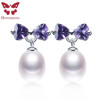 

Clearance Sale!Sweet Women Fashion Purple Zircon 925 Sterling Silver Drop Earrings High Luster Natural Freshwater Pearl Earrings