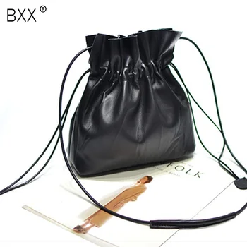 

[BXX] 2020 Spring Summer Light Foldable Soft Leather Bucket Package Single Strap Pleated Drawstring Messenger Shoulder Bag LM819