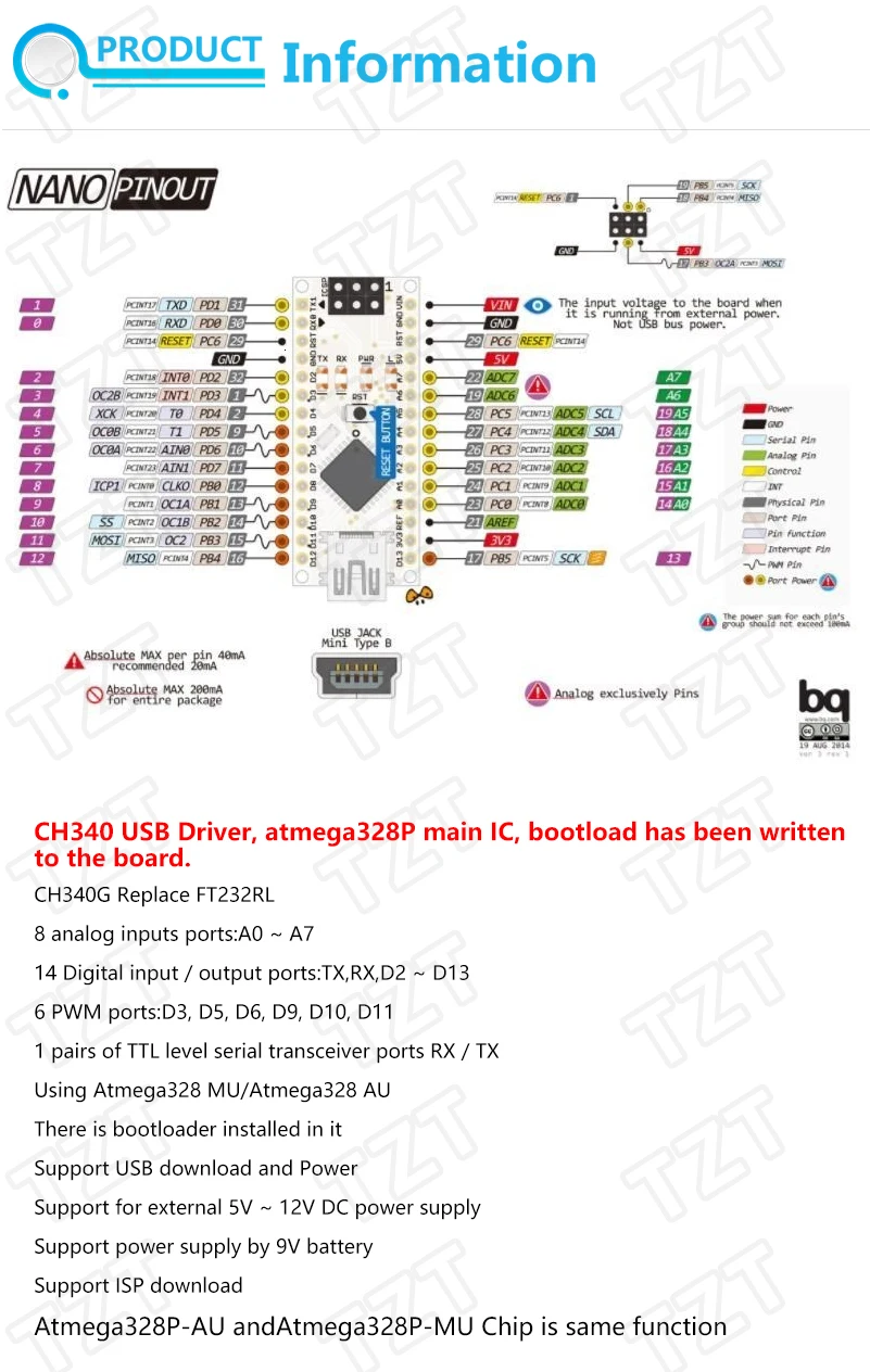 Typ-C / Micro USB Nano 3.0 Mit dem Bootloader-kompatiblen Nano 3.0-Controller für Arduino CH340 USB-Treiber 16 MHz ATMEGA328P – Detail 1