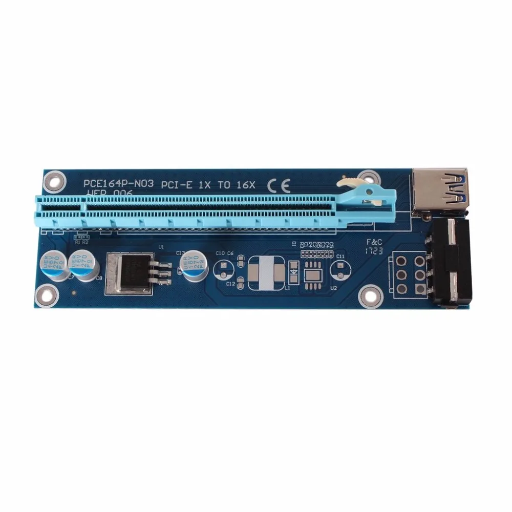 Майнинг выделенная видеокарта PCI-E к PCIE Riser Card 1X к 16X кабель PCE164P-NO3 с 6 Pin к SATA источник питания USB 3,0