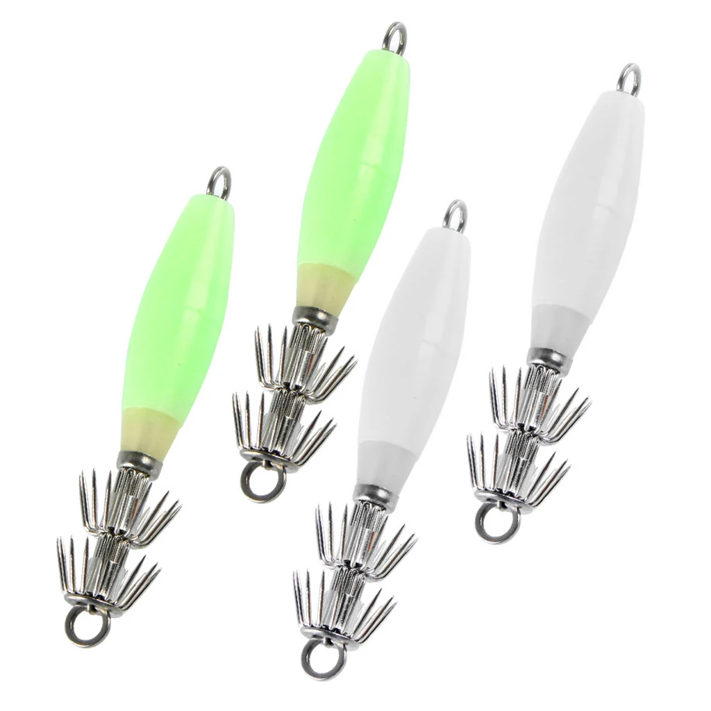 4pcs Squid Jigs Fishing Lures Hard Baits Saltwater Bass Jig Hook 2 Colors