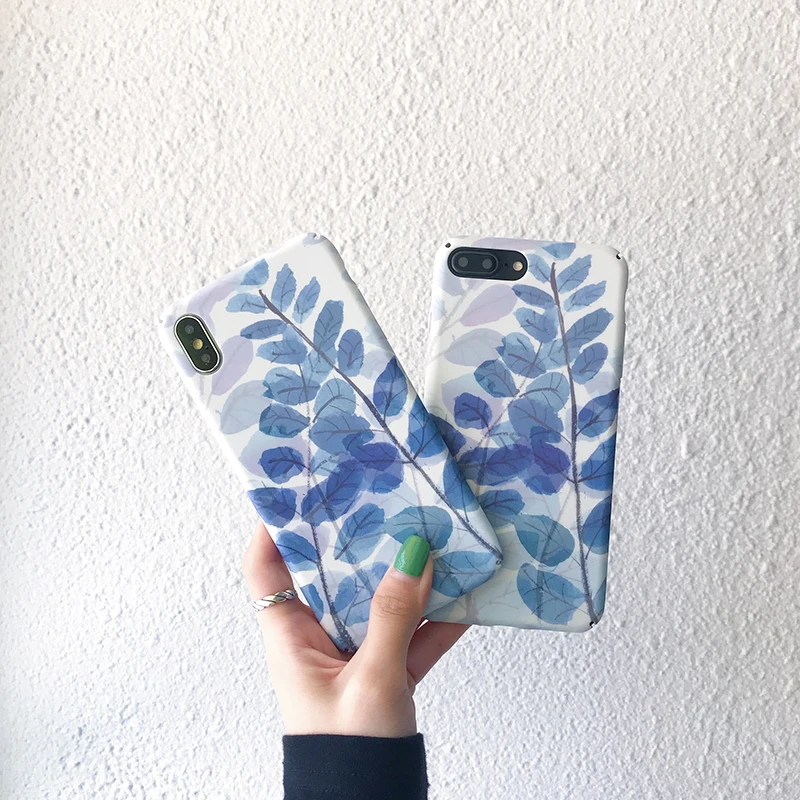 Жесткий чехол для телефона s из поликарбоната для iphone 11Pro XS MAX X XR, чехол с синими листьями для iphone 6, 6s, 7, 8 Plus, 11, задняя крышка, fundas Capa