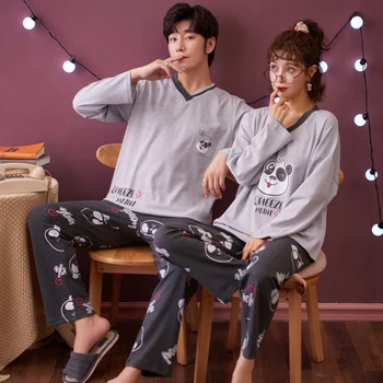 

Couple Pajamas Set Cute Yellow Pizza Print Pijamas Men Cotton Sleepwear Women Long Sleeves Long Pants Homewear Comfort Pyjamas