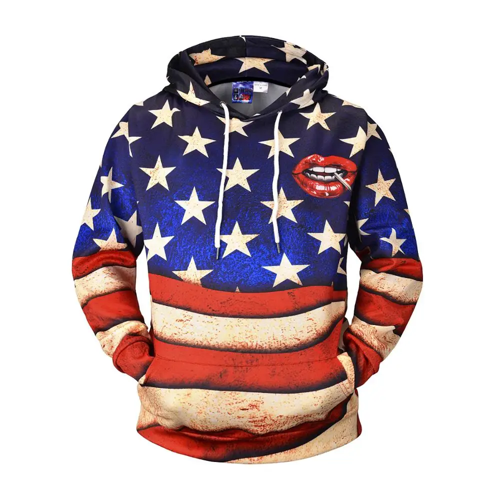 

The Stars and Stripes Distressed Printing Fashion Hoodie Unisex Pullovers Spring and Autumn Style Sweatshirts