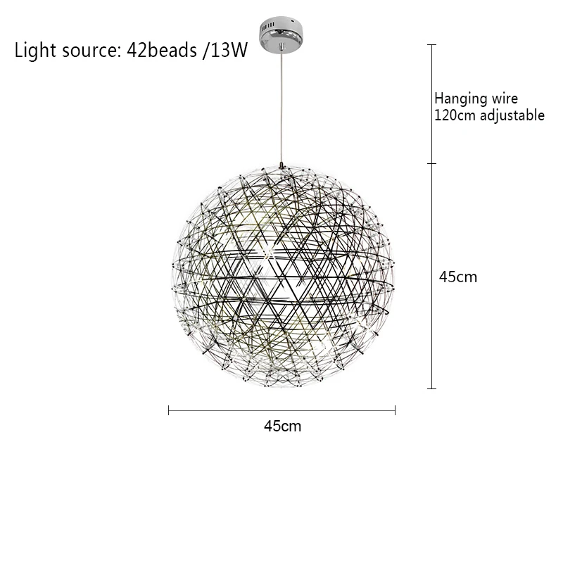 Современный из нержавеющей стали светодиодный подвесной светильник освещение Одуванчик шар подвеска лампа гостиная ресторан отель подвесной светильник - Цвет корпуса: 45cm 42 beads